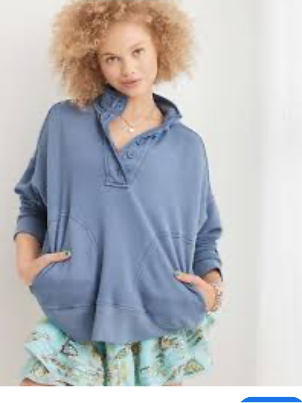 aerie Dusty Blue Button-Neck Relaxed Pullover